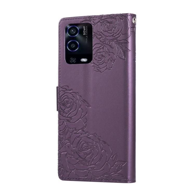 For OPPO A55 4G / 5G / A54 4G Rose Flower Embossed 3-Card Slots Leather Phone Case