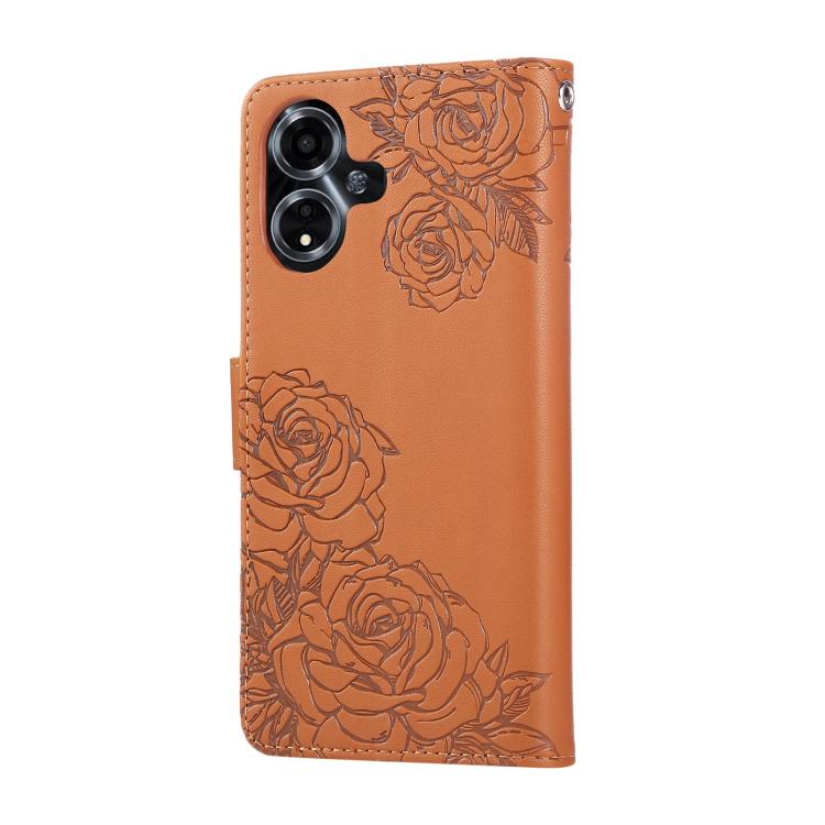 For OPPO A59 5G Global Rose Flower Embossed 3-Card Slots Leather Phone Case