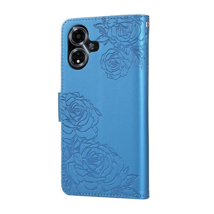 For OPPO A59 5G Global Rose Flower Embossed 3-Card Slots Leather Phone Case