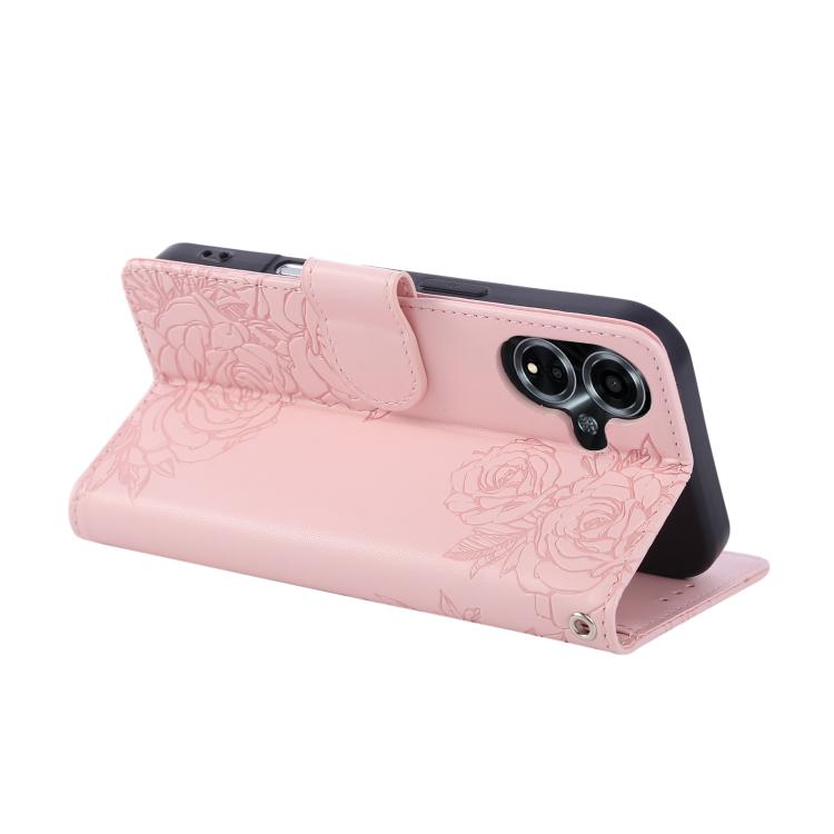 For OPPO A59 5G Global Rose Flower Embossed 3-Card Slots Leather Phone Case