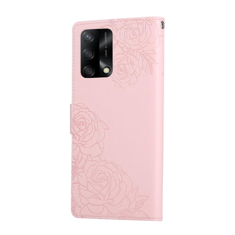 For OPPO A74 4G / F19 4G / Reno6 Lite Rose Flower Embossed 3-Card Slots Leather Phone Case