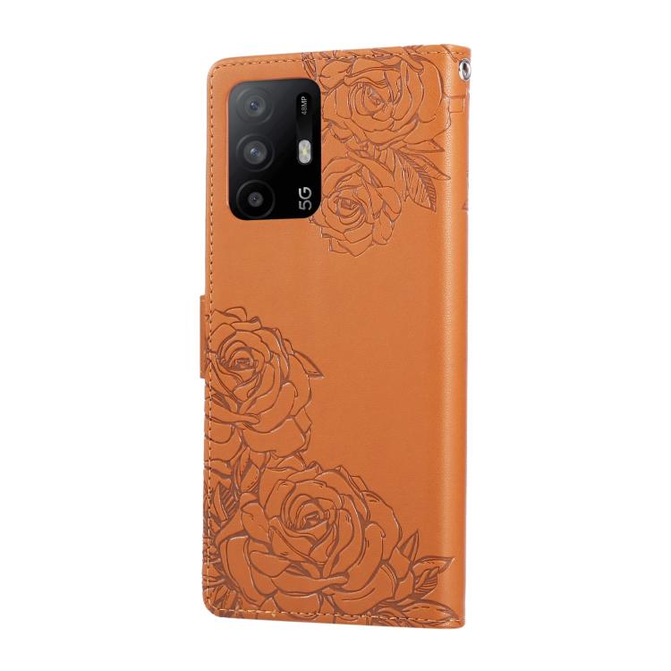 For OPPO A93 5G / A74 5G / A54 5G Rose Flower Embossed 3-Card Slots Leather Phone Case