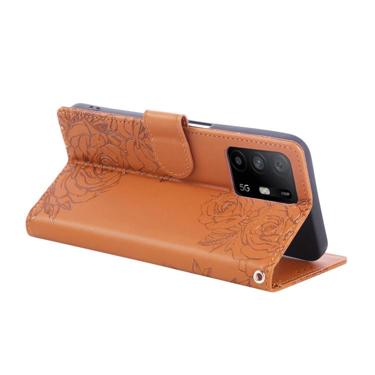For OPPO A93 5G / A74 5G / A54 5G Rose Flower Embossed 3-Card Slots Leather Phone Case