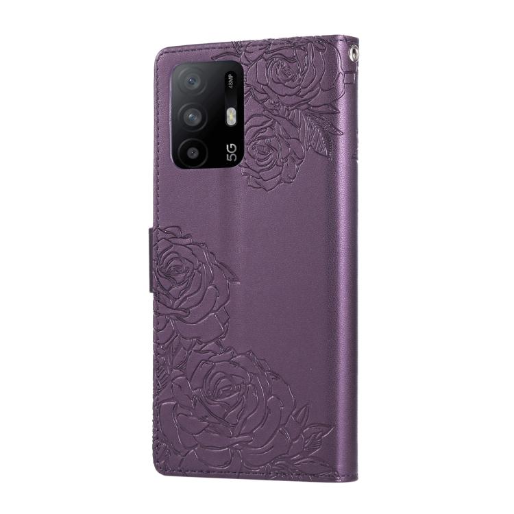 For OPPO A93 5G / A74 5G / A54 5G Rose Flower Embossed 3-Card Slots Leather Phone Case