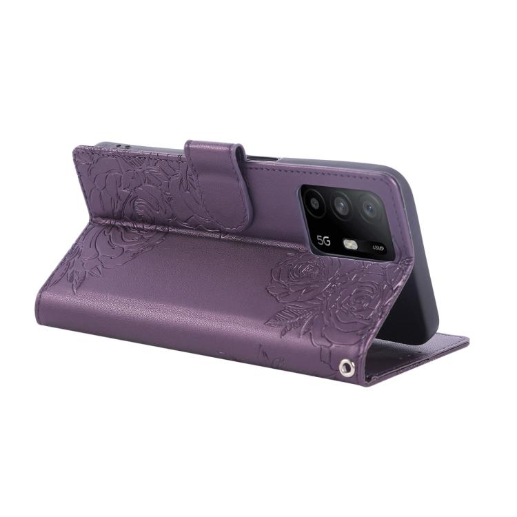 For OPPO A93 5G / A74 5G / A54 5G Rose Flower Embossed 3-Card Slots Leather Phone Case