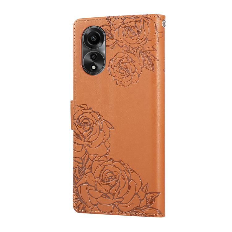 For OPPO A78 4G Rose Flower Embossed 3-Card Slots Leather Phone Case