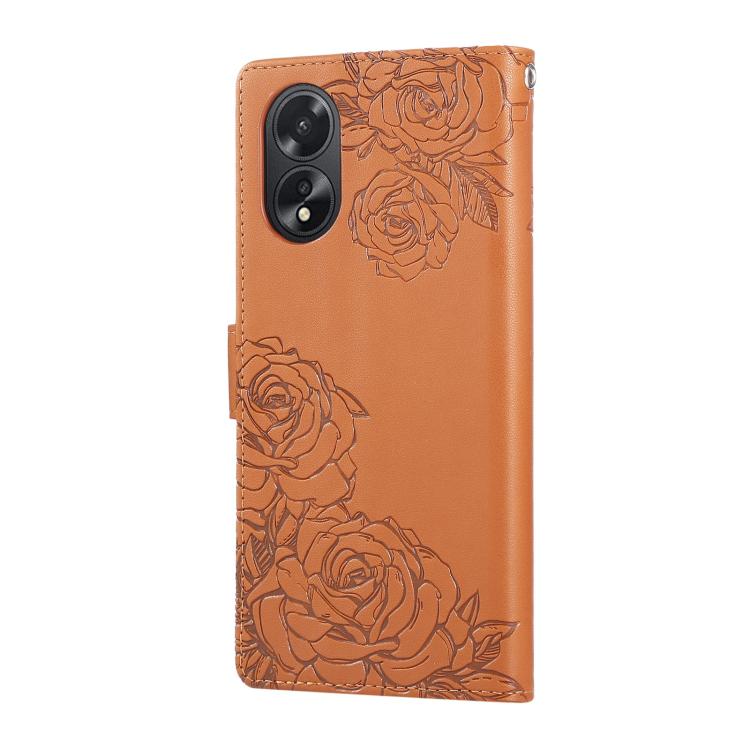 For OPPO A58 4G Rose Flower Embossed 3-Card Slots Leather Phone Case