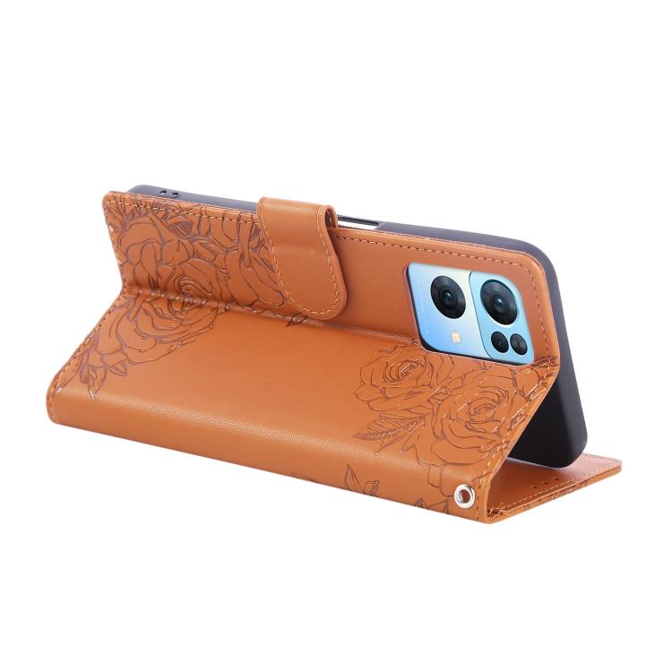 For OPPO Reno7 Pro 5G Rose Flower Embossed 3-Card Slots Leather Phone Case