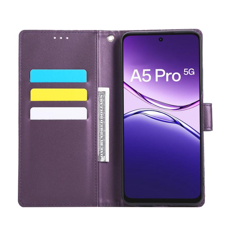 For OPPO A5 Pro 5G Global Rose Flower Embossed 3-Card Slots Leather Phone Case