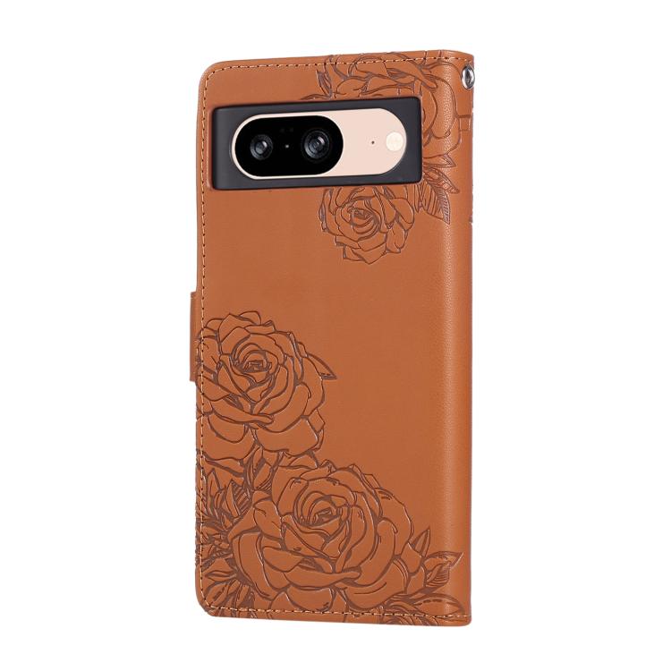 For Google Pixel 8 Rose Flower Embossed 3-Card Slots Leather Phone Case