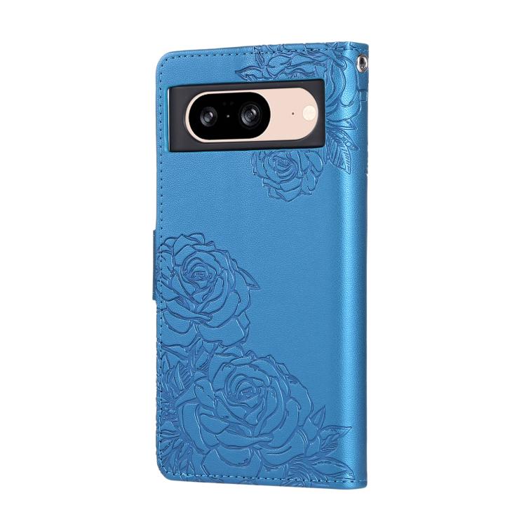 For Google Pixel 8 Rose Flower Embossed 3-Card Slots Leather Phone Case