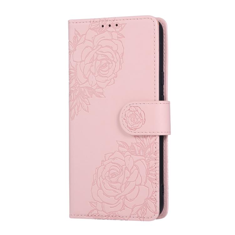 For Google Pixel 8 Rose Flower Embossed 3-Card Slots Leather Phone Case
