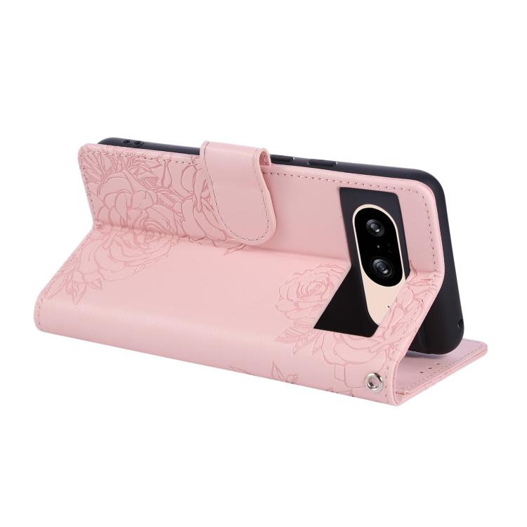 For Google Pixel 8 Rose Flower Embossed 3-Card Slots Leather Phone Case