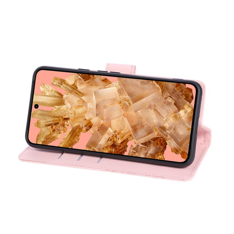 For Google Pixel 8 Rose Flower Embossed 3-Card Slots Leather Phone Case