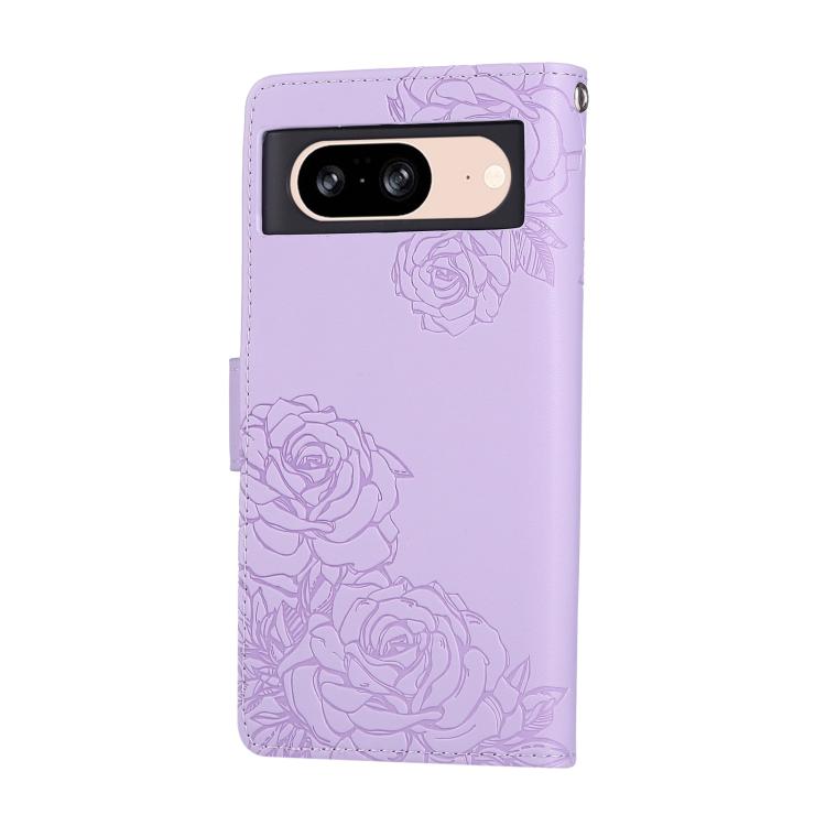 For Google Pixel 8 Rose Flower Embossed 3-Card Slots Leather Phone Case