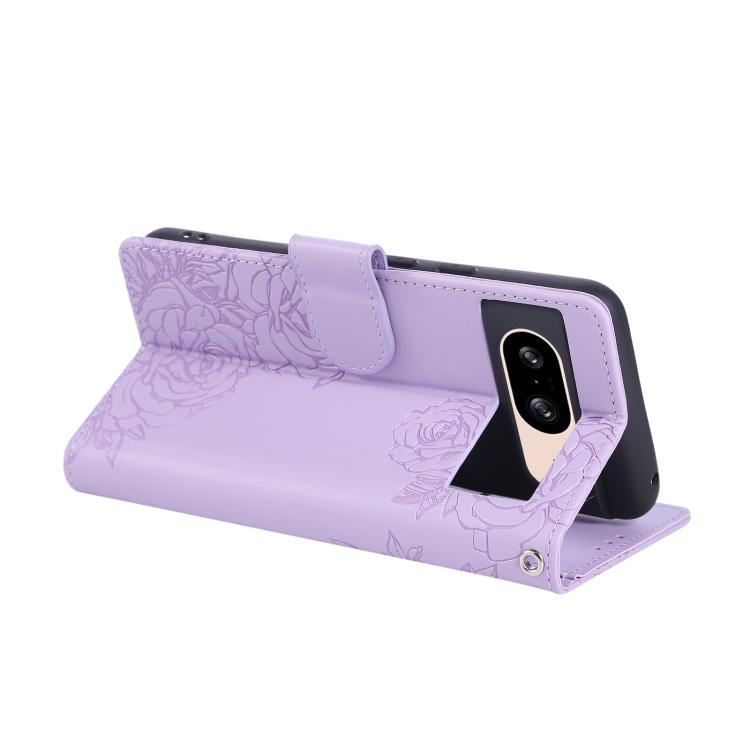 For Google Pixel 8 Rose Flower Embossed 3-Card Slots Leather Phone Case