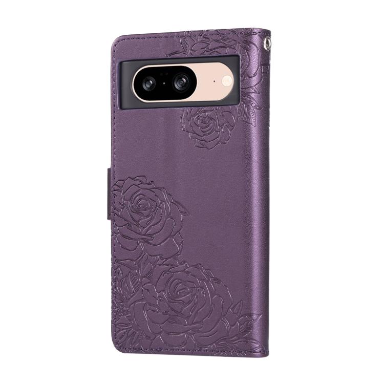 For Google Pixel 8 Rose Flower Embossed 3-Card Slots Leather Phone Case