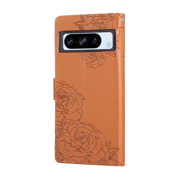 For Google Pixel 8 Pro Rose Flower Embossed 3-Card Slots Leather Phone Case