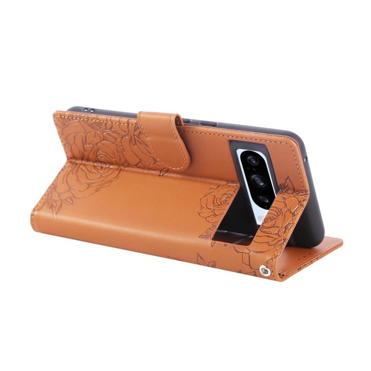 For Google Pixel 8 Pro Rose Flower Embossed 3-Card Slots Leather Phone Case