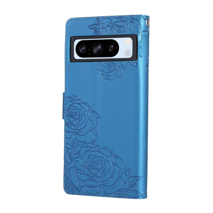 For Google Pixel 8 Pro Rose Flower Embossed 3-Card Slots Leather Phone Case