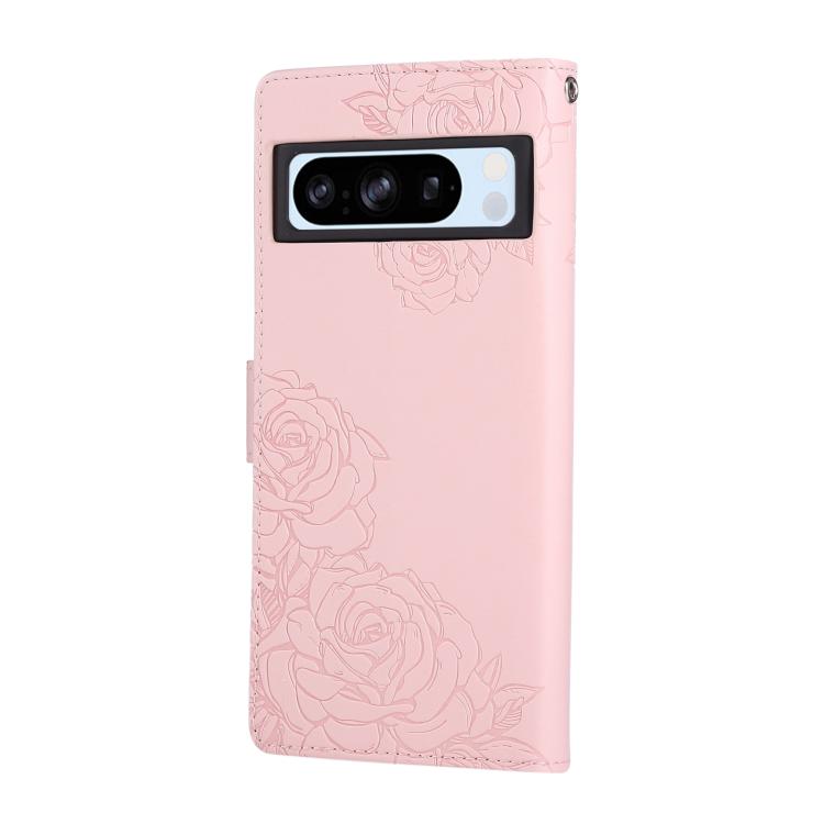 For Google Pixel 8 Pro Rose Flower Embossed 3-Card Slots Leather Phone Case