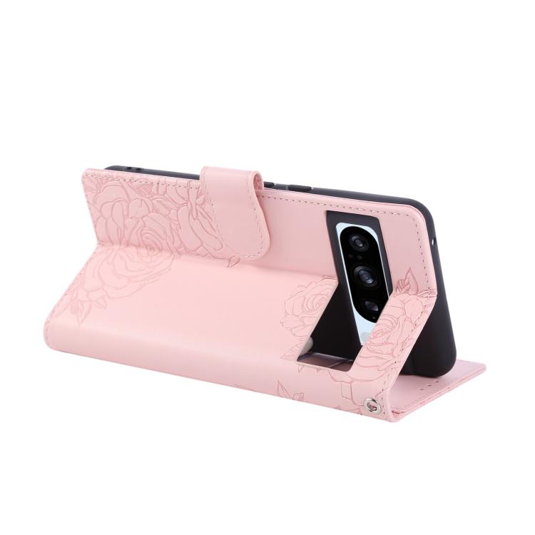 For Google Pixel 8 Pro Rose Flower Embossed 3-Card Slots Leather Phone Case