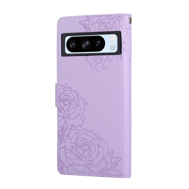 For Google Pixel 8 Pro Rose Flower Embossed 3-Card Slots Leather Phone Case