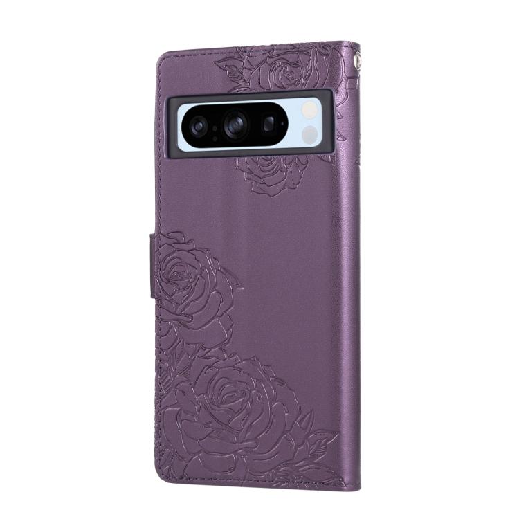 For Google Pixel 8 Pro Rose Flower Embossed 3-Card Slots Leather Phone Case