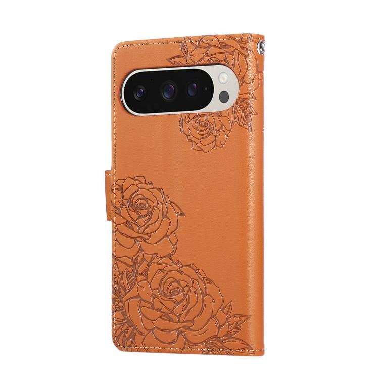 For Google Pixel 9 / 9 Pro Rose Flower Embossed 3-Card Slots Leather Phone Case