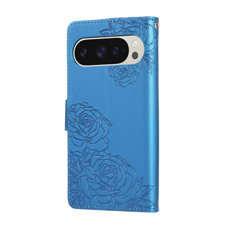 For Google Pixel 9 / 9 Pro Rose Flower Embossed 3-Card Slots Leather Phone Case