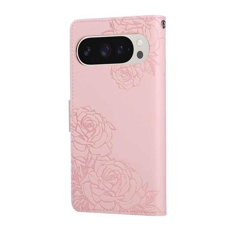 For Google Pixel 9 / 9 Pro Rose Flower Embossed 3-Card Slots Leather Phone Case