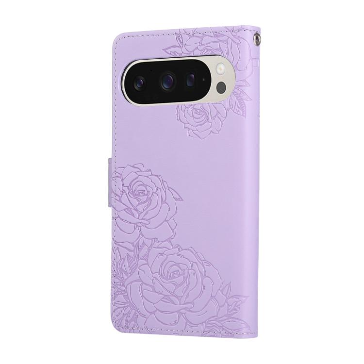 For Google Pixel 9 / 9 Pro Rose Flower Embossed 3-Card Slots Leather Phone Case