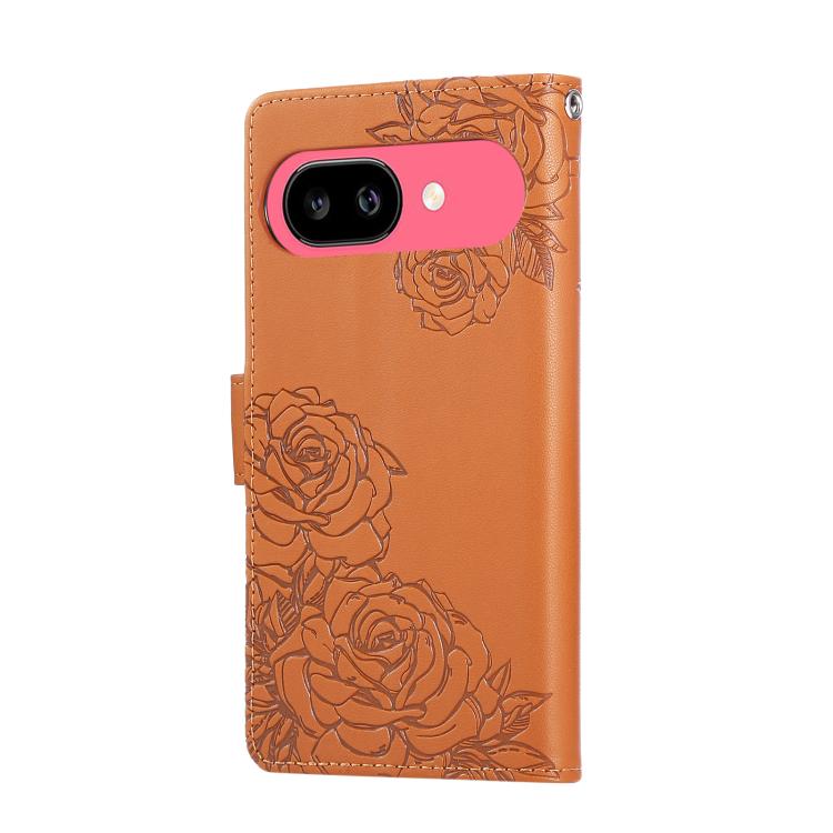 For Google Pixel 9 Pro XL Rose Flower Embossed 3-Card Slots Leather Phone Case