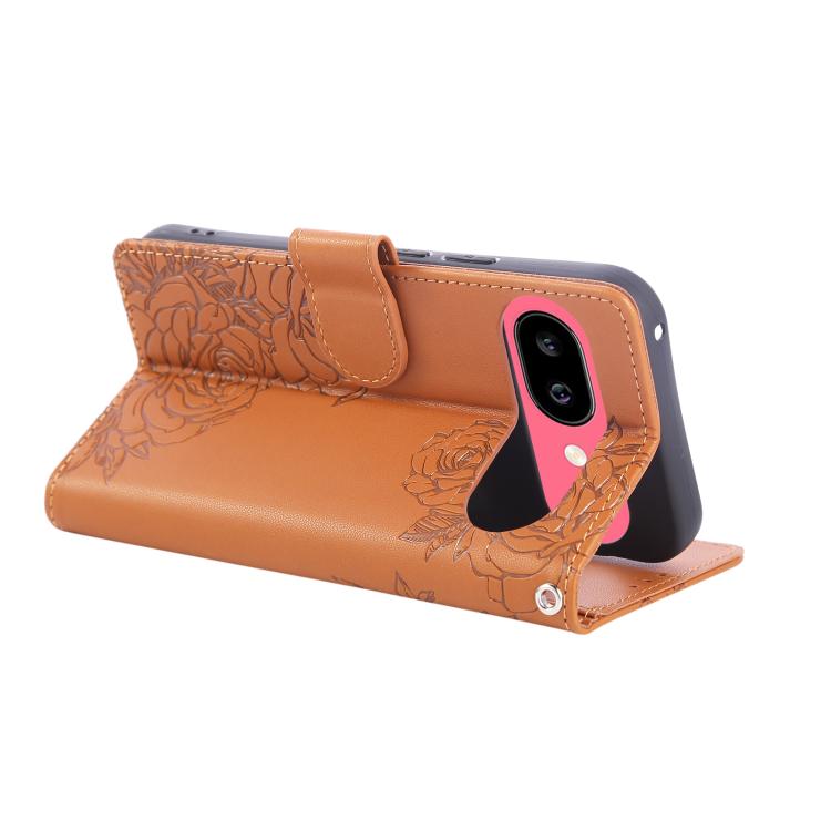 For Google Pixel 9 Pro XL Rose Flower Embossed 3-Card Slots Leather Phone Case