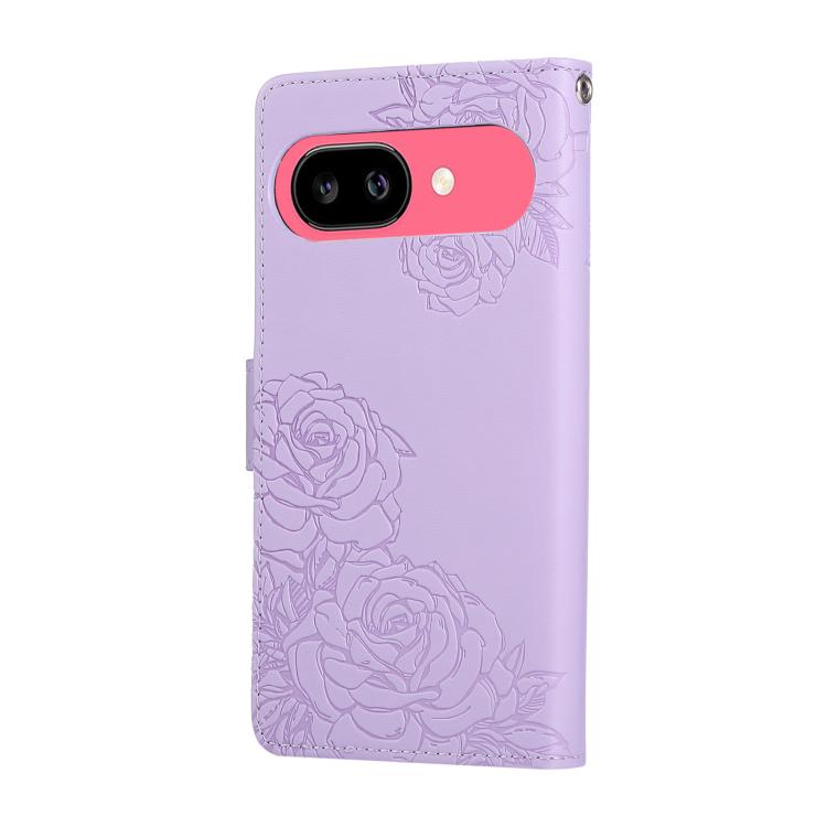For Google Pixel 9 Pro XL Rose Flower Embossed 3-Card Slots Leather Phone Case