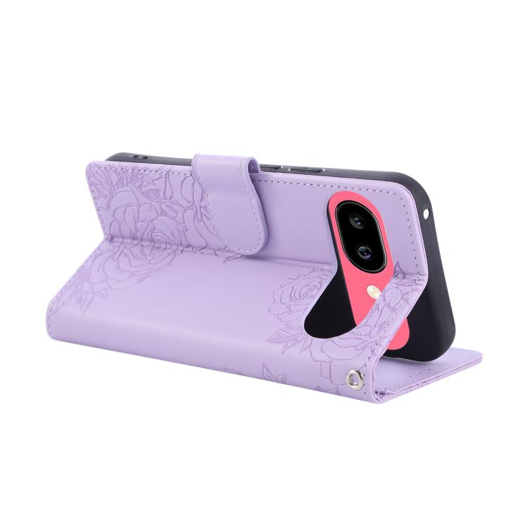 For Google Pixel 9 Pro XL Rose Flower Embossed 3-Card Slots Leather Phone Case