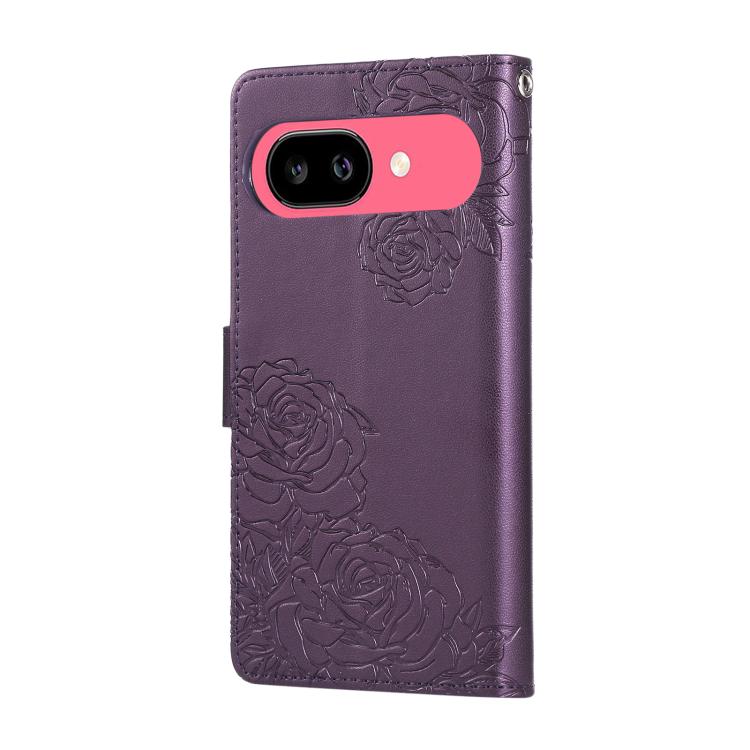 For Google Pixel 9 Pro XL Rose Flower Embossed 3-Card Slots Leather Phone Case
