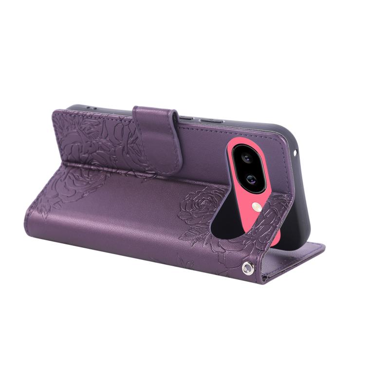 For Google Pixel 9 Pro XL Rose Flower Embossed 3-Card Slots Leather Phone Case