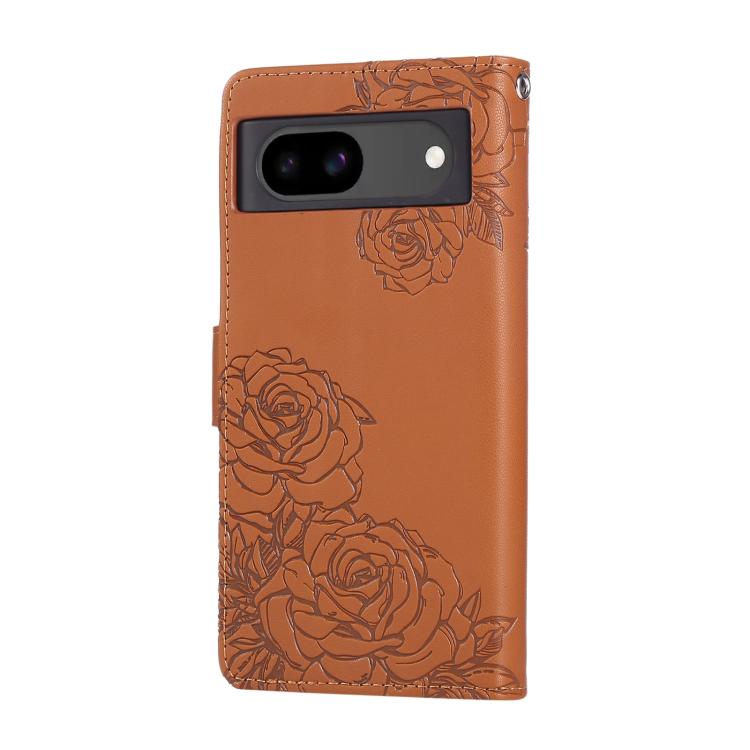 For Google Pixel 8a Rose Flower Embossed 3-Card Slots Leather Phone Case