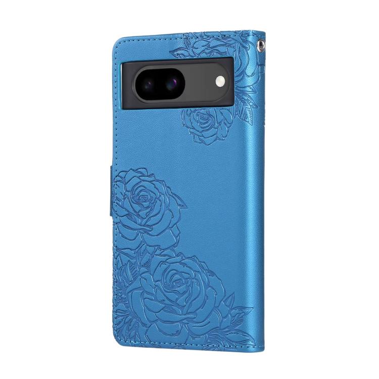 For Google Pixel 8a Rose Flower Embossed 3-Card Slots Leather Phone Case