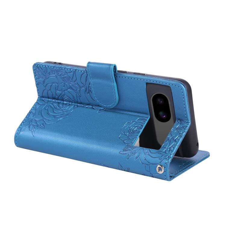 For Google Pixel 8a Rose Flower Embossed 3-Card Slots Leather Phone Case