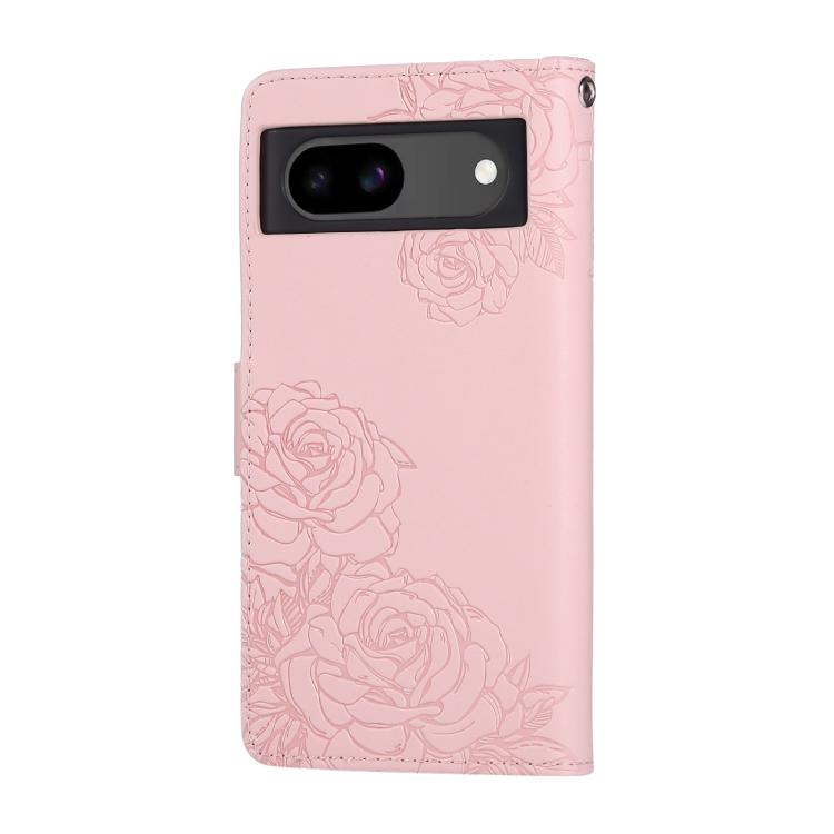 For Google Pixel 8a Rose Flower Embossed 3-Card Slots Leather Phone Case