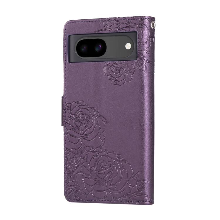 For Google Pixel 8a Rose Flower Embossed 3-Card Slots Leather Phone Case