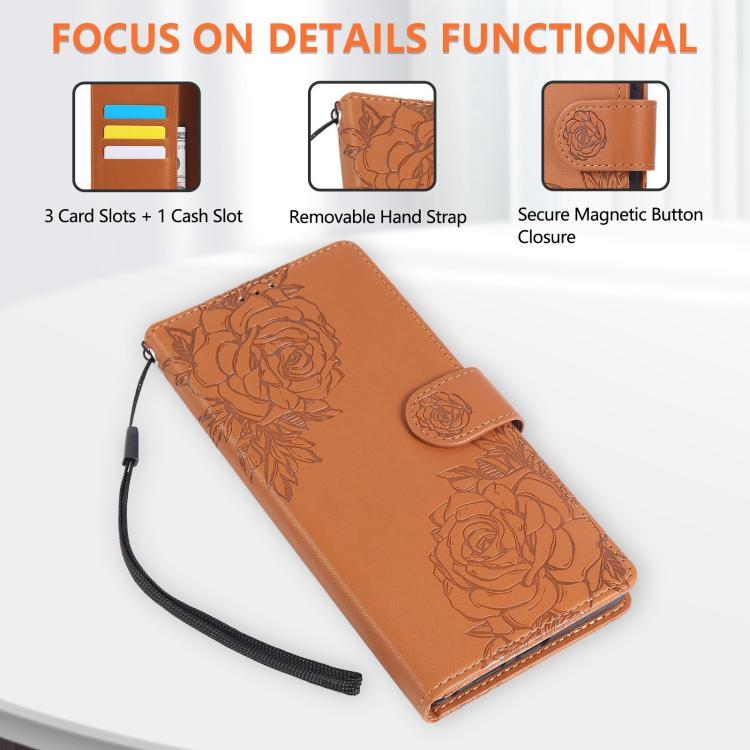 For Google Pixel 10 / 10 Pro Rose Flower Embossed 3-Card Slots Leather Phone Case