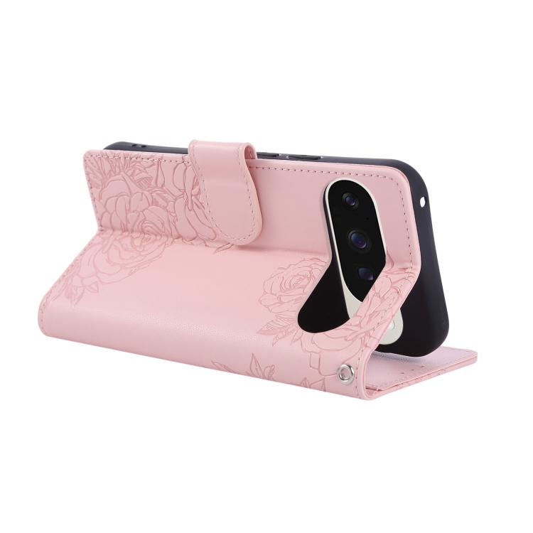 For Google Pixel 10 Pro XL Rose Flower Embossed 3-Card Slots Leather Phone Case