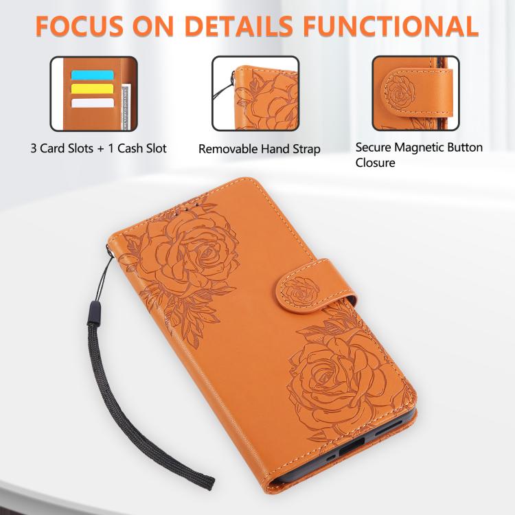 For Redmi Note 14 Pro 4G Rose Flower Embossed 3-Card Slots Leather Phone Case