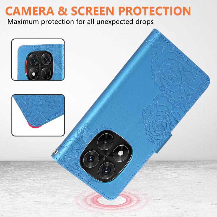 For Redmi Note 14 Pro 4G Rose Flower Embossed 3-Card Slots Leather Phone Case