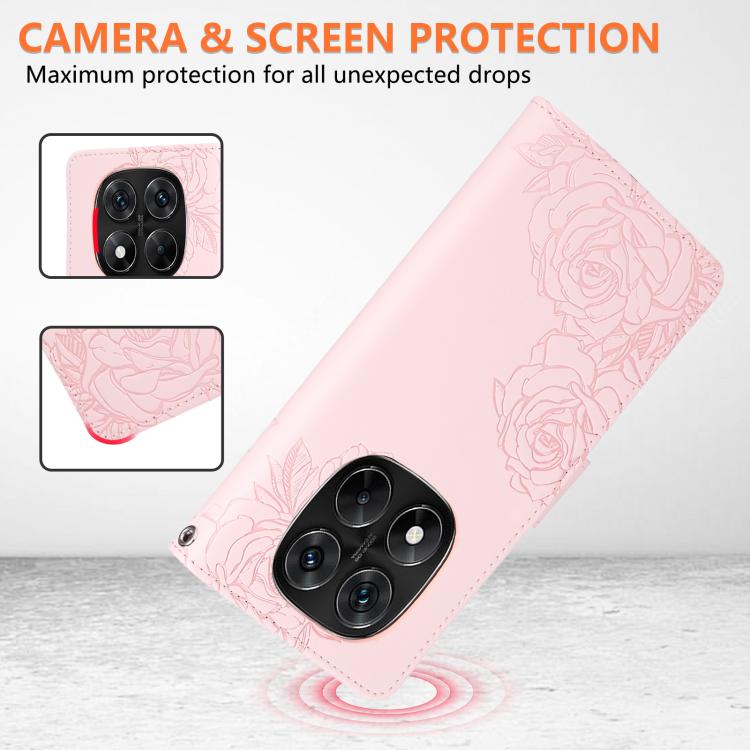 For Redmi Note 14 Pro 4G Rose Flower Embossed 3-Card Slots Leather Phone Case