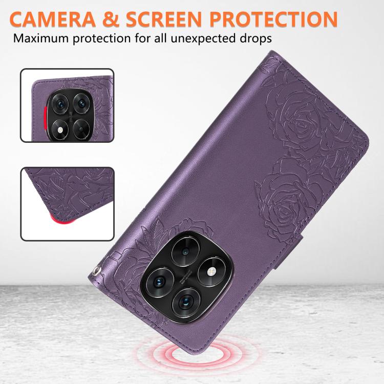 For Redmi Note 14 Pro 4G Rose Flower Embossed 3-Card Slots Leather Phone Case