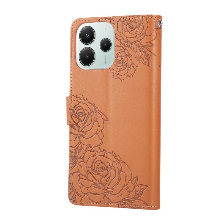 For Redmi Note 14 5G Global Rose Flower Embossed 3-Card Slots Leather Phone Case